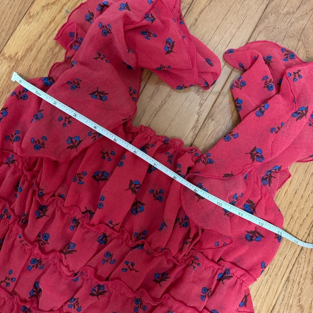 Free People Intimacy Bodysuit Red‎ with Blue Flowers Size Small